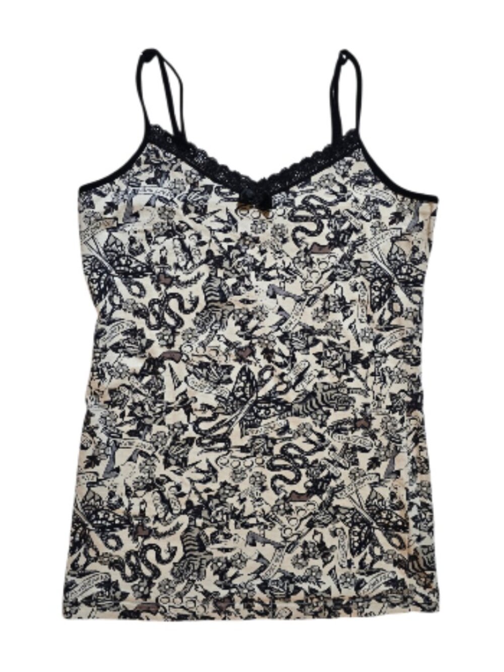 Jawbreaker Tattoo Print Cami Tank Top Lace Trim Rockabilly Goth Punk